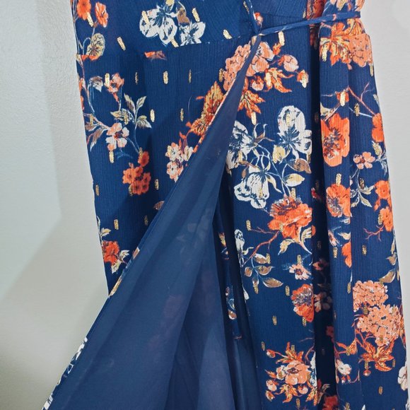 Lulu's Divine Days Navy Blue Floral Print Wrap Maxi Dress S - Picture 11 of 14